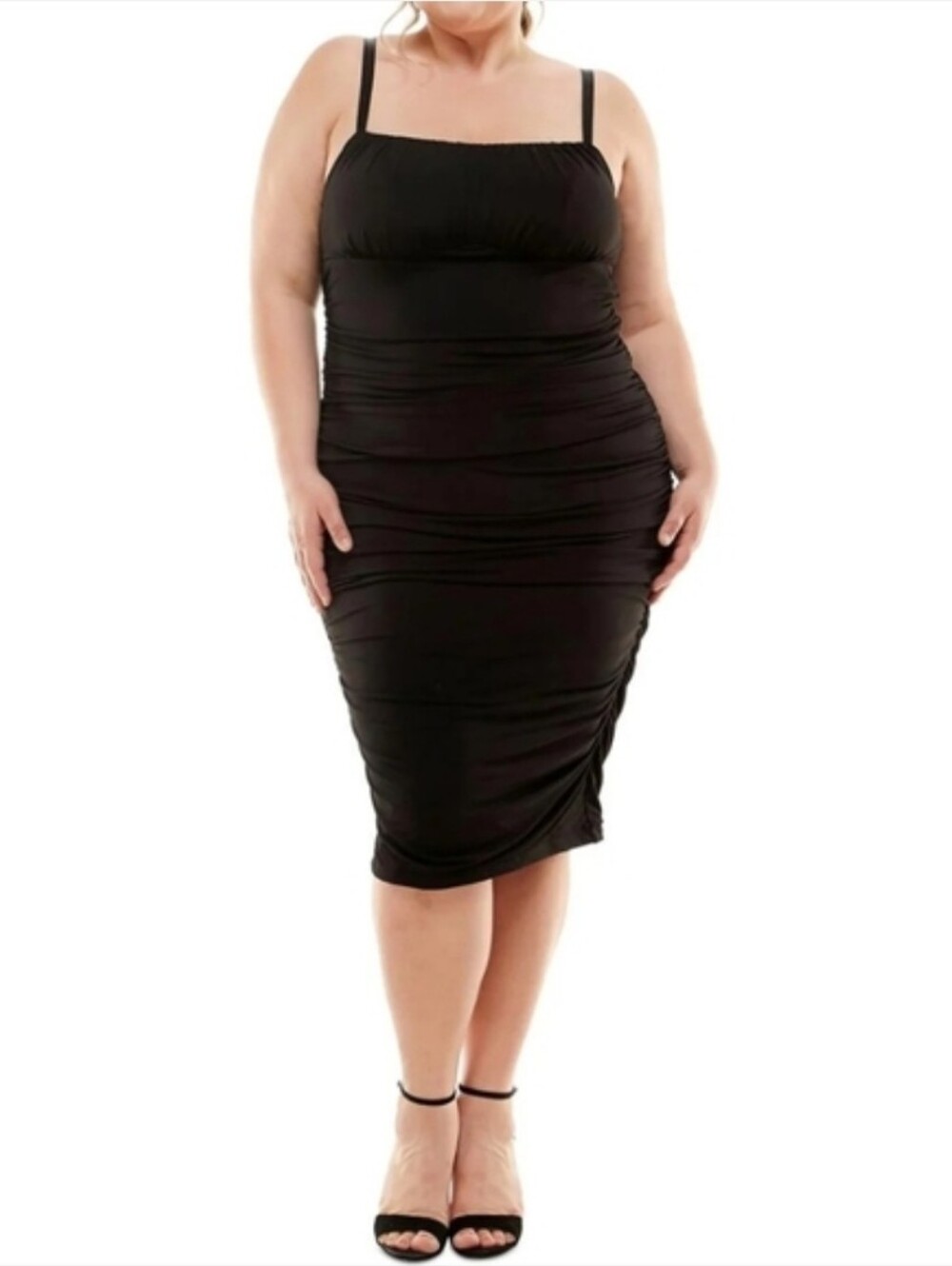 NWT Emerald Sundae 20W Black Midi Ruched Bodycon Sexy Event Party Dress Bm-3041